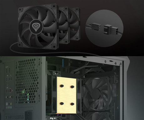 GENESIS OXAL 120 3-PACK ventilatorji za računalnik / ohišje, univerzalni, 120mm velikost, do 1300 RPM, ultra tiho delovanje, blazinice proti vibracijam, 3-PIN konektor, črni