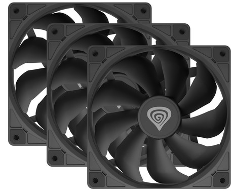 GENESIS OXAL 120 3-PACK ventilatorji za računalnik / ohišje, univerzalni, 120mm velikost, do 1300 RPM, ultra tiho delovanje, blazinice proti vibracijam, 3-PIN konektor, črni