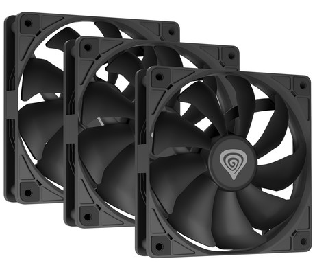 GENESIS OXAL 120 3-PACK ventilatorji za računalnik / ohišje, univerzalni, 120mm velikost, do 1300 RPM, ultra tiho delovanje, blazinice proti vibracijam, 3-PIN konektor, črni