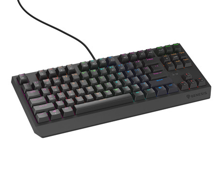 GENESIS THOR 230 TKL Lite gaming mehanska tipkovnica, žična, RGB LED osvetlitev, Hot-Swap tehnologija, Anti-Ghosting, Outemu Red stikala, spomin, programska oprema, Plug & Play, F1-F12, črna