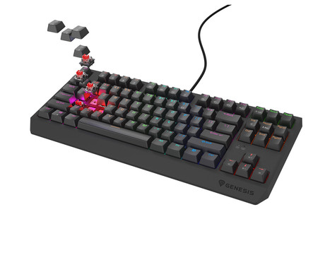 GENESIS THOR 230 TKL Lite gaming mehanska tipkovnica, žična, RGB LED osvetlitev, Hot-Swap tehnologija, Anti-Ghosting, Outemu Red stikala, spomin, programska oprema, Plug & Play, F1-F12, črna