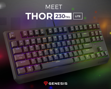 GENESIS THOR 230 TKL Lite gaming mehanska tipkovnica, žična, RGB LED osvetlitev, Hot-Swap tehnologija, Anti-Ghosting, Outemu Red stikala, spomin, programska oprema, Plug & Play, F1-F12, črna