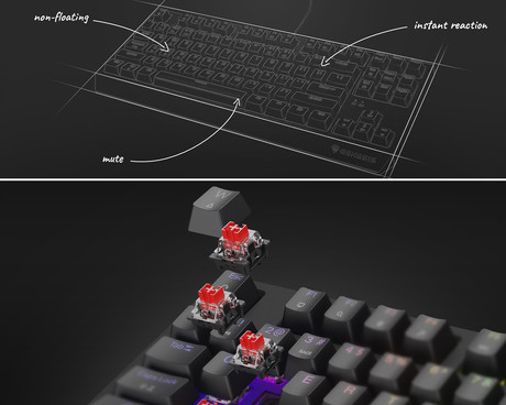 GENESIS THOR 230 TKL Lite gaming mehanska tipkovnica, žična, RGB LED osvetlitev, Hot-Swap tehnologija, Anti-Ghosting, Outemu Red stikala, spomin, programska oprema, Plug & Play, F1-F12, črna