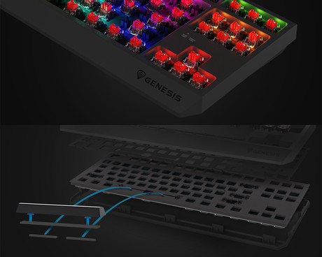 GENESIS THOR 230 TKL Lite gaming mehanska tipkovnica, žična, RGB LED osvetlitev, Hot-Swap tehnologija, Anti-Ghosting, Outemu Red stikala, spomin, programska oprema, Plug & Play, F1-F12, črna