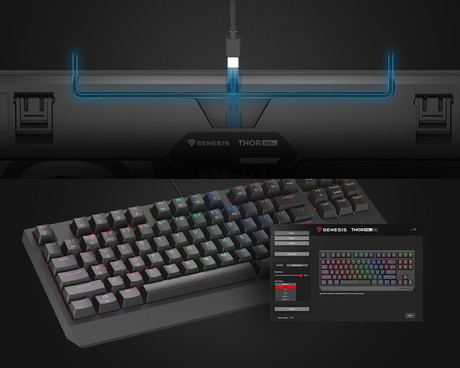 GENESIS THOR 230 TKL Lite gaming mehanska tipkovnica, žična, RGB LED osvetlitev, Hot-Swap tehnologija, Anti-Ghosting, Outemu Red stikala, spomin, programska oprema, Plug & Play, F1-F12, črna