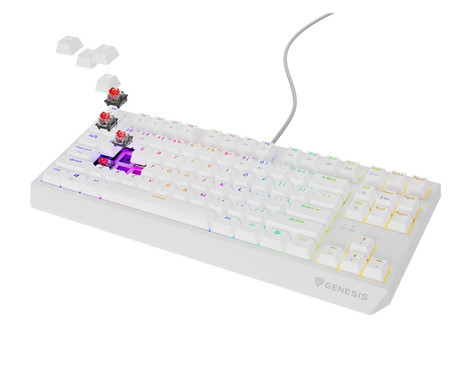 GENESIS THOR 230 TKL gaming mehanska tipkovnica, žična, RGB LED osvetlitev, Hot-Swap tehnologija, Anti-Ghosting, Outemu Red stikala, spomin, programska oprema, Plug & Play, F1-F12, bela