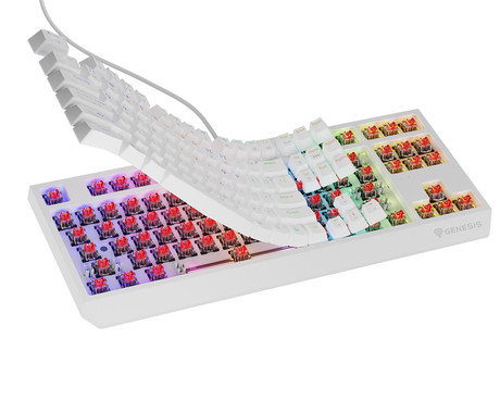GENESIS THOR 230 TKL gaming mehanska tipkovnica, žična, RGB LED osvetlitev, Hot-Swap tehnologija, Anti-Ghosting, Outemu Red stikala, spomin, programska oprema, Plug & Play, F1-F12, bela