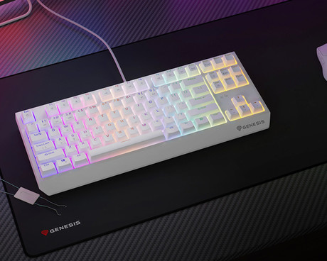 GENESIS THOR 230 TKL gaming mehanska tipkovnica, žična, RGB LED osvetlitev, Hot-Swap tehnologija, Anti-Ghosting, Outemu Red stikala, spomin, programska oprema, Plug & Play, F1-F12, bela