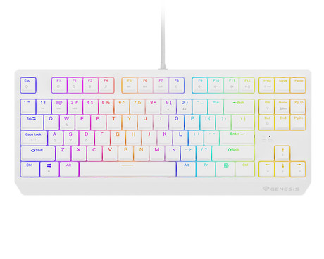 GENESIS THOR 230 TKL gaming mehanska tipkovnica, žična, RGB LED osvetlitev, Hot-Swap tehnologija, Anti-Ghosting, Outemu Red stikala, spomin, programska oprema, Plug & Play, F1-F12, bela