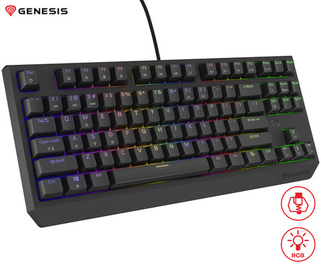 GENESIS THOR 230 TKL gaming mehanska tipkovnica, žična, RGB LED osvetlitev, Hot-Swap tehnologija, Anti-Ghosting, Outemu Brown stikala, spomin, programska oprema, Plug & Play, F1-F12, črna