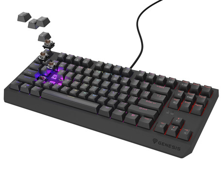 GENESIS THOR 230 TKL gaming mehanska tipkovnica, žična, RGB LED osvetlitev, Hot-Swap tehnologija, Anti-Ghosting, Outemu Brown stikala, spomin, programska oprema, Plug & Play, F1-F12, črna