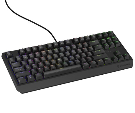 GENESIS THOR 230 TKL gaming mehanska tipkovnica, žična, RGB LED osvetlitev, Hot-Swap tehnologija, Anti-Ghosting, Outemu Brown stikala, spomin, programska oprema, Plug & Play, F1-F12, črna