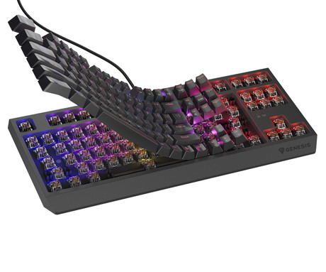 GENESIS THOR 230 TKL gaming mehanska tipkovnica, žična, RGB LED osvetlitev, Hot-Swap tehnologija, Anti-Ghosting, Outemu Brown stikala, spomin, programska oprema, Plug & Play, F1-F12, črna