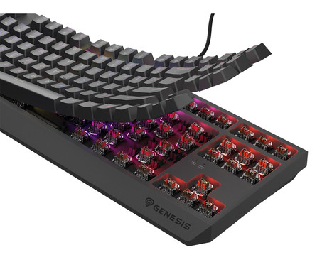 GENESIS THOR 230 TKL gaming mehanska tipkovnica, žična, RGB LED osvetlitev, Hot-Swap tehnologija, Anti-Ghosting, Outemu Brown stikala, spomin, programska oprema, Plug & Play, F1-F12, črna