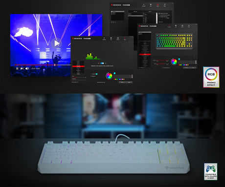 GENESIS THOR 230 TKL gaming mehanska tipkovnica, žična, RGB LED osvetlitev, Hot-Swap tehnologija, Anti-Ghosting, Outemu Brown stikala, spomin, programska oprema, Plug & Play, F1-F12, bela