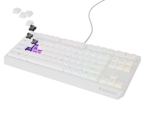 GENESIS THOR 230 TKL gaming mehanska tipkovnica, žična, RGB LED osvetlitev, Hot-Swap tehnologija, Anti-Ghosting, Outemu Brown stikala, spomin, programska oprema, Plug & Play, F1-F12, bela