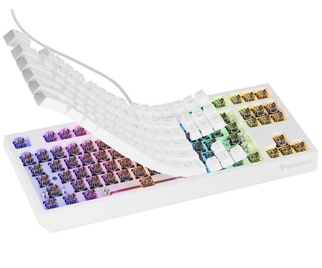 GENESIS THOR 230 TKL gaming mehanska tipkovnica, žična, RGB LED osvetlitev, Hot-Swap tehnologija, Anti-Ghosting, Outemu Brown stikala, spomin, programska oprema, Plug & Play, F1-F12, bela