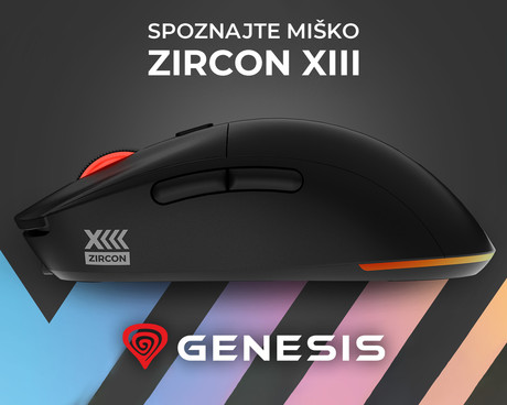 GENESIS ZIRCON XIII brezžična miška, gaming / pisarniška, 26.000DPI, USB 2.4GHz / USB Type-C, 7 gumbov, polnilna baterija, spomin, programska oprema, Plug & Play, črna (Onyx Black)