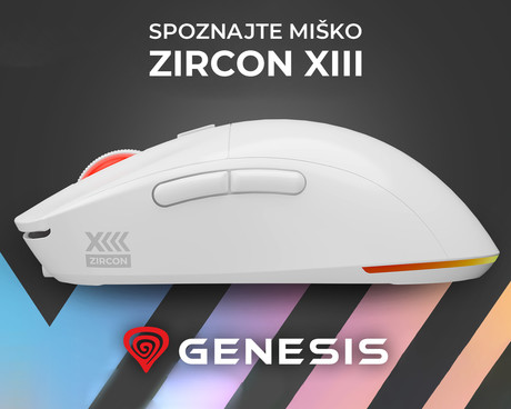 GENESIS ZIRCON XIII brezžična miška, gaming / pisarniška, 26.000DPI, USB 2.4GHz / USB Type-C, 7 gumbov, polnilna baterija, spomin, programska oprema, Plug & Play, bela (Howlite White)