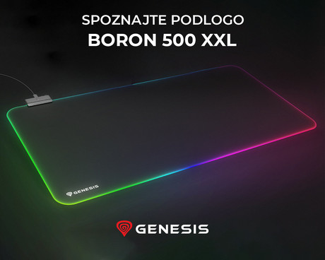 GENESIS BORON 500 XXL RGB podloga za miško, 800x400mm, RGB LED osvetlitev, gladka površina, protizdrsna podlaga, prešiti robovi, črna