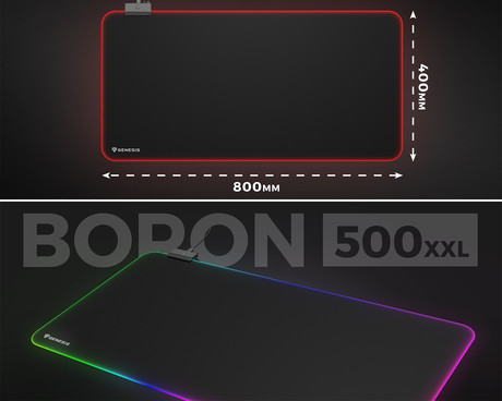 GENESIS BORON 500 XXL RGB podloga za miško, 800x400mm, RGB LED osvetlitev, gladka površina, protizdrsna podlaga, prešiti robovi, črna