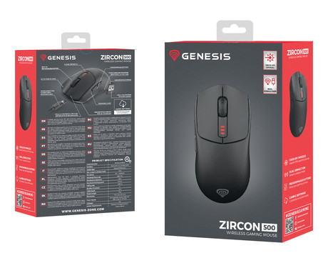 GENESIS ZIRCON 500 brezžična miška, gaming / pisarniška, 10.000DPI, Bluetooth 5.0 / USB 2.4GHz / USB Type-C, 6 gumbov, polnilna baterija, spomin, programska oprema, Plug & Play, črna (Onyx Black)