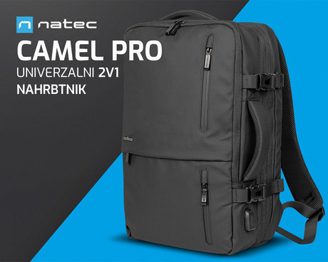 Natec CAMEL PRO univerzalni 2v1 nahrbtnik, za prenosnike do 17.3", 28L, nastavljiv, trpežen, 10 žepov, raztegljiv, vodoodporen, Trolley sistem, črn