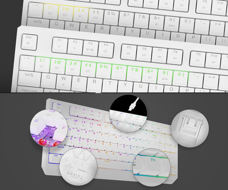 GENESIS THOR 230 TKL gaming mehanska tipkovnica, brezžična / žična, USB 2.4GHz / BT / USB-C, baterija, RGB LED, Hot-Swap, Anti-Ghosting, Outemu Red, spomin, programska oprema, Plug&Play, F1-F12, bela