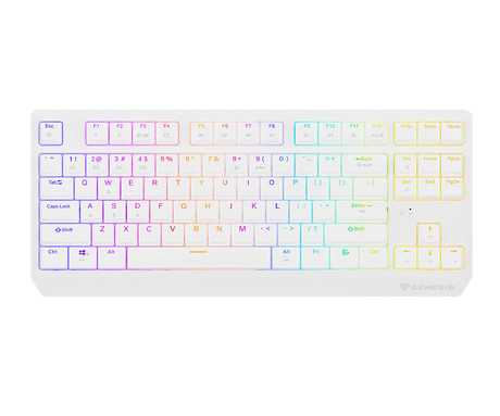 GENESIS THOR 230 TKL gaming mehanska tipkovnica, brezžična / žična, USB 2.4GHz / BT / USB-C, baterija, RGB LED, Hot-Swap, Anti-Ghosting, Outemu Red, spomin, programska oprema, Plug&Play, F1-F12, bela