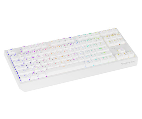 GENESIS THOR 230 TKL gaming mehanska tipkovnica, brezžična / žična, USB 2.4GHz / BT / USB-C, baterija, RGB LED, Hot-Swap, Anti-Ghosting, Outemu Red, spomin, programska oprema, Plug&Play, F1-F12, bela