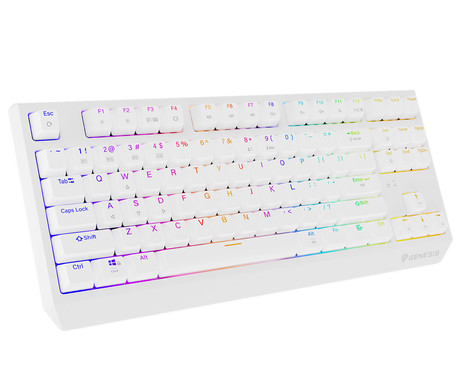 GENESIS THOR 230 TKL gaming mehanska tipkovnica, brezžična / žična, USB 2.4GHz / BT / USB-C, baterija, RGB LED, Hot-Swap, Anti-Ghosting, Outemu Red, spomin, programska oprema, Plug&Play, F1-F12, bela