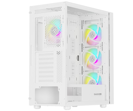 GENESIS DIAXID 605 ARGB računalniško ohišje, Midi Tower, 4x ventilator, AIO LC do 420mm, GPU do 351mm, CPU Cooler do 168mm, MESH plošča, kaljeno steklo, ARGB LED osvetlitev, 420x217x466mm, belo