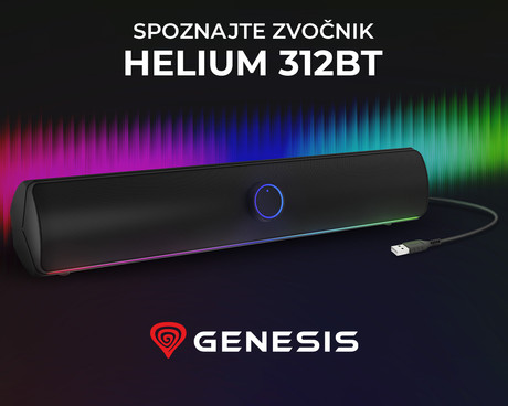 GENESIS HELIUM 312BT računalniški zvočnik / soundbar, STEREO 2.0, 10W RMS, Bluetooth 5.2, RGB LED osvetlitev, gumbi za upravljanje, USB Type-A, črn