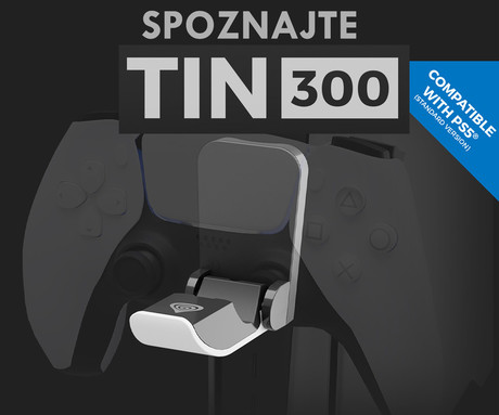 GENESIS TIN 300 polnilec za igralni plošček / gamepad za PS5, za Sony PlayStation 5, združljiv z DualSense / DualSense Edge, zložljiva oblika, USB Type-C, Plug & Play, črno-bel