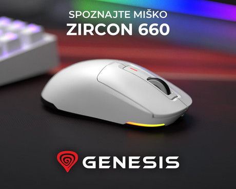 GENESIS ZIRCON 660 brezžična miška, gaming / pisarniška, 12.000DPI, USB 2.4GHz / Bluetooth / USB Type-C, 6 gumbov, polnilna baterija, spomin, programska oprema, Plug & Play, bela (Howlite White)