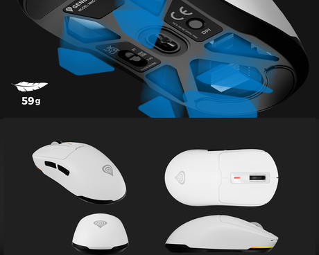 GENESIS ZIRCON 660 brezžična miška, gaming / pisarniška, 12.000DPI, USB 2.4GHz / Bluetooth / USB Type-C, 6 gumbov, polnilna baterija, spomin, programska oprema, Plug & Play, bela (Howlite White)