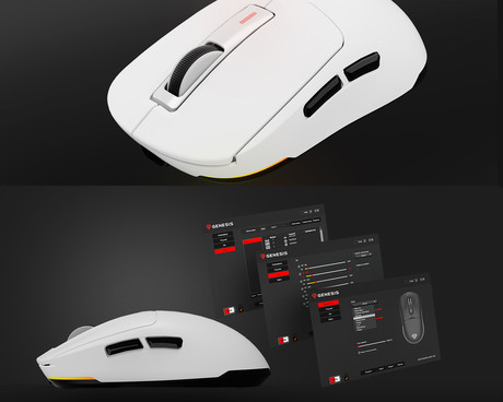 GENESIS ZIRCON 660 brezžična miška, gaming / pisarniška, 12.000DPI, USB 2.4GHz / Bluetooth / USB Type-C, 6 gumbov, polnilna baterija, spomin, programska oprema, Plug & Play, bela (Howlite White)