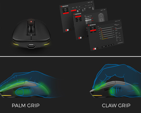 GENESIS ZIRCON 660 PRO brezžična miška, gaming / pisarniška, 26.000DPI, USB 2.4GHz / Bluetooth / USB Type-C, 6 gumbov, polnilna baterija, spomin, programska oprema, Plug & Play, črna (Onyx Black)