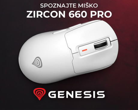 GENESIS ZIRCON 660 PRO brezžična miška, gaming / pisarniška, 26.000DPI, USB 2.4GHz / Bluetooth / USB Type-C, 6 gumbov, polnilna baterija, spomin, programska oprema, Plug & Play, bela (Howlite White)
