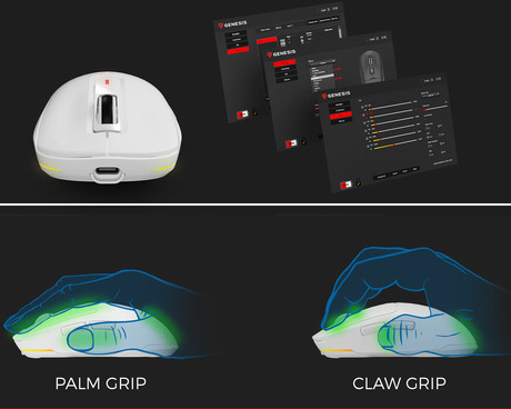 GENESIS ZIRCON 660 PRO brezžična miška, gaming / pisarniška, 26.000DPI, USB 2.4GHz / Bluetooth / USB Type-C, 6 gumbov, polnilna baterija, spomin, programska oprema, Plug & Play, bela (Howlite White)