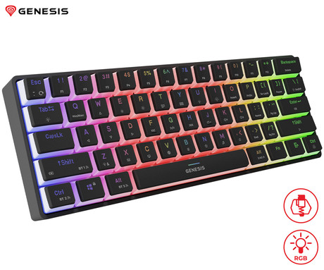 GENESIS THOR 660 G2 gaming mehanska tipkovnica, žična / brezžična, USB 2.4GHz / BT 5.0 / USB-C, baterija, RGB LED, RapidSpeed, Gateron Brown stikala, spomin, programska oprema, Plug & Play, črna