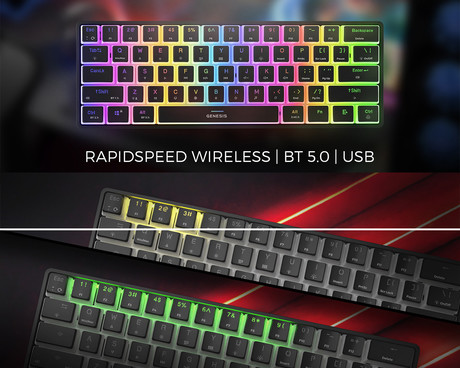 GENESIS THOR 660 G2 gaming mehanska tipkovnica, žična / brezžična, USB 2.4GHz / BT 5.0 / USB-C, baterija, RGB LED, RapidSpeed, Gateron Brown stikala, spomin, programska oprema, Plug & Play, črna