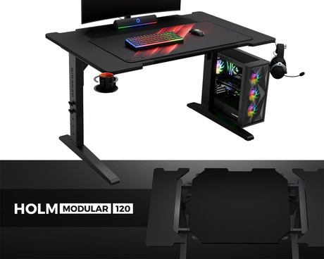 GENESIS HOLM MODULAR 120 pisarniška / gaming miza, modularna, robustna konstrukcija, nastavljiva višina, RGB LED osvetlitev, napeljava kablov, 2x držalo, 120x75cm, črna GENESIS HOLM MODULAR 120 pisarniška / gaming miza, modularna, robustna konstrukcija, nastavljiva višina, RGB LED osvetlitev, napeljava kablov, 2x držalo, 120x75cm, črna