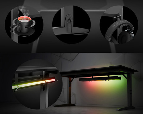 GENESIS HOLM MODULAR 160 pisarniška / gaming miza, modularna, robustna konstrukcija, nastavljiva višina, RGB LED osvetlitev, napeljava kablov, 2x držalo, 160x75cm, črna