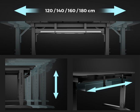 GENESIS HOLM MODULAR 180 pisarniška / gaming miza, modularna, robustna konstrukcija, nastavljiva višina, RGB LED osvetlitev, napeljava kablov, 2x držalo, 180x75cm, črna GENESIS HOLM MODULAR 180 pisarniška / gaming miza, modularna, robustna konstrukcija, nastavljiva višina, RGB LED osvetlitev, napeljava kablov, 2x držalo, 180x75cm, črna
