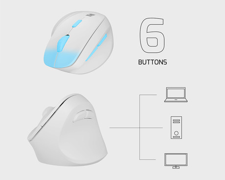 Natec CRAKE 2 vertikalna brezžična miška, 2400DPI, ergonomska, Bluetooth / USB 2.4GHz, 6 gumbov, za desničarje, 1x AA baterija, bela