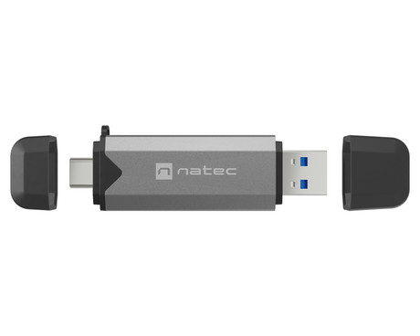 Natec SCARAB 3 čitalnik spominskih kartic, konektor USB Type-A in USB Type-C, max 2TB, 5 GB/s, branje kartic microSD / SDHC / T-Flash, Plug&Play, črno siv