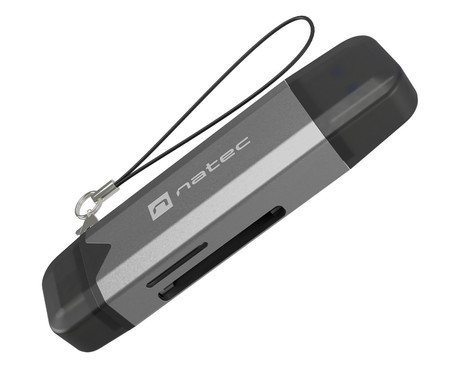 Natec SCARAB 3 čitalnik spominskih kartic, konektor USB Type-A in USB Type-C, max 2TB, 5 GB/s, branje kartic microSD / SDHC / T-Flash, Plug&Play, črno siv