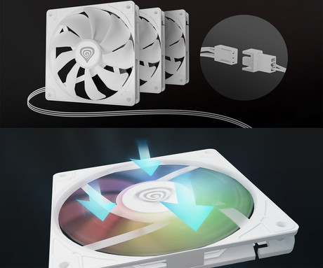 GENESIS OXAL 120 ARGB ventilator za računalnik / ohišje, univerzalni, 120mm velikost, do 1450 RPM, ultra tiho delovanje, blazinice proti vibracijam, ARGB LED osvetlitev, 3-PIN konektor, bel