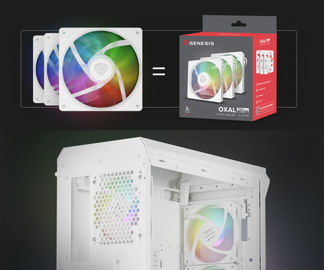GENESIS OXAL 120 ARGB ventilator za računalnik / ohišje, univerzalni, 120mm velikost, do 1450 RPM, ultra tiho delovanje, blazinice proti vibracijam, ARGB LED osvetlitev, 3-PIN konektor, bel